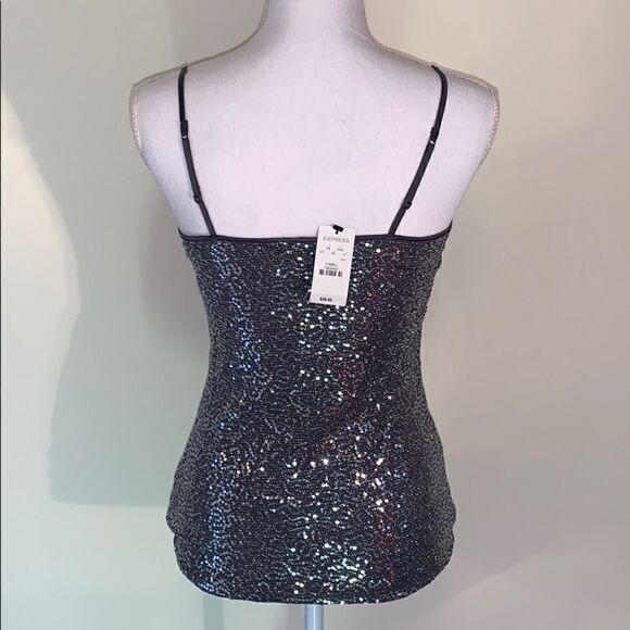 Express Silver Sequined Spaghetti Strap Tank Top NWT size Extra Small - Picture 3 of 6